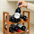 SAVUK Wine Rack 6 Bottle Countertop Bottle Rack Aesthetic 2 Tier Premium Wooden Freestanding Mini Bar and Home Bar Storage Aging Rack