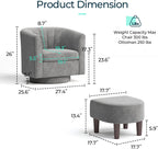 LINSY Swivel Accent Chair with Ottoman: Small Velvet Barrel Chair 360 Swivel Modern Armchair, Upholstered Reading Chair with Footrest for Living Room Bedroom Study Room (Grey)