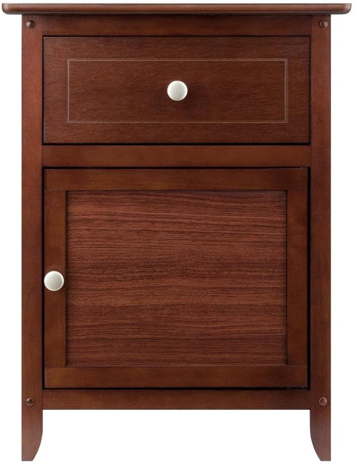 Furnifact Farmhouse End Table in Solid Wood Walnut Finish, Wooden Nightstand with Drawer and Cabinet, Side Table with Storage for Bedroom Or Living Room