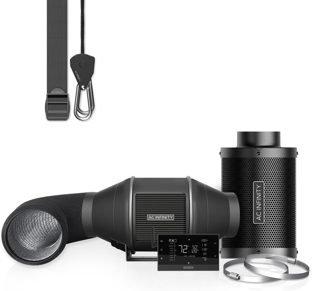 AC Infinity Air Filtration PRO Kit 4”, AI Controller with WiFi App Control & Auto Level Adjusting, Inline Fan, Carbon Filter, Ducting, Ventilation System for Grow Tents, Hydroponics, Indoor Gardening