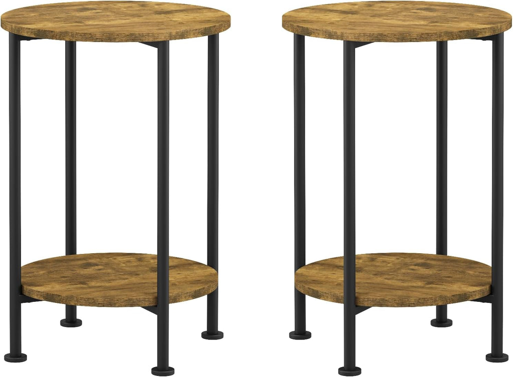 Farmhouse 3-Piece Coffee Table and End Table Set for Living Room | Round Coffee Table Set of 3 with Storage