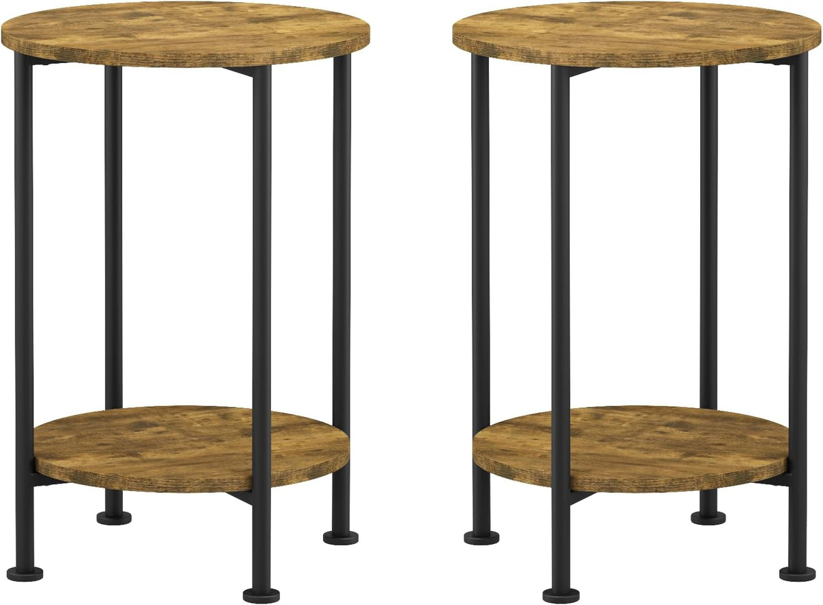 Farmhouse 3-Piece Coffee Table and End Table Set for Living Room | Round Coffee Table Set of 3 with Storage