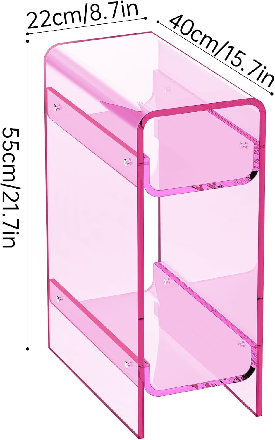 Clear Acrylic Side Table, Narrow Nightstand Bedside Table for Bedroom, Skinny Small End Table (Pink, 8.7'' x 15.7'' x 21.7")