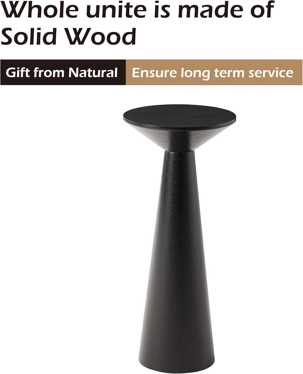 COZAYH Farmhouse Tall Pedestal End Table Small Solid Wood Martini Table Plant Stand Modern Round Drink Table for Small Space Living Room, Black