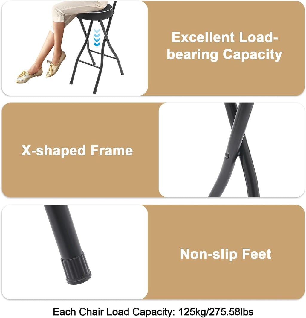 2PCS Folding Bar Stool with Backrest, Tall Folding Chair Counter Height Foldable Chairs Tall Bar Collapsible Stools for Adults Kitchen Guitar Shop Cafe Barstools (Black)