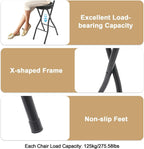2PCS Folding Bar Stool with Backrest, Tall Folding Chair Counter Height Foldable Chairs Tall Bar Collapsible Stools for Adults Kitchen Guitar Shop Cafe Barstools (Black)