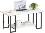 AWQM Marble Coffee Table, Faux Marble Top Rectangular Coffee Table with Black Metal Frame, 2 Tier Living Room Table for Living Room, Office, Balcony, White, 40 Inch