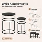 Nesting Coffee Table Set of 2，Black + Black | 27.6'' Industrial Coffee Table Nesting with Metal Frame, Round Coffee Tables for Living Room,Bedroom, Balcony