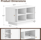 AKMAKM Fluted Entryway Bench with Shoe Storage, 31" W Small Shoe Bench with Sliding Door, Mud Room Benches with Seat, Upholstered Wooden Rack Organization for Living Room, Apartment, Dorm, White