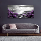 Canvas Wall Art for Living Room Large Wall Decor for Bedroom Modern Office Wall Decoration Purple Flowers Landscape Paintings Black and White Scenery Pictures Artwork Aesthetic Home Decor