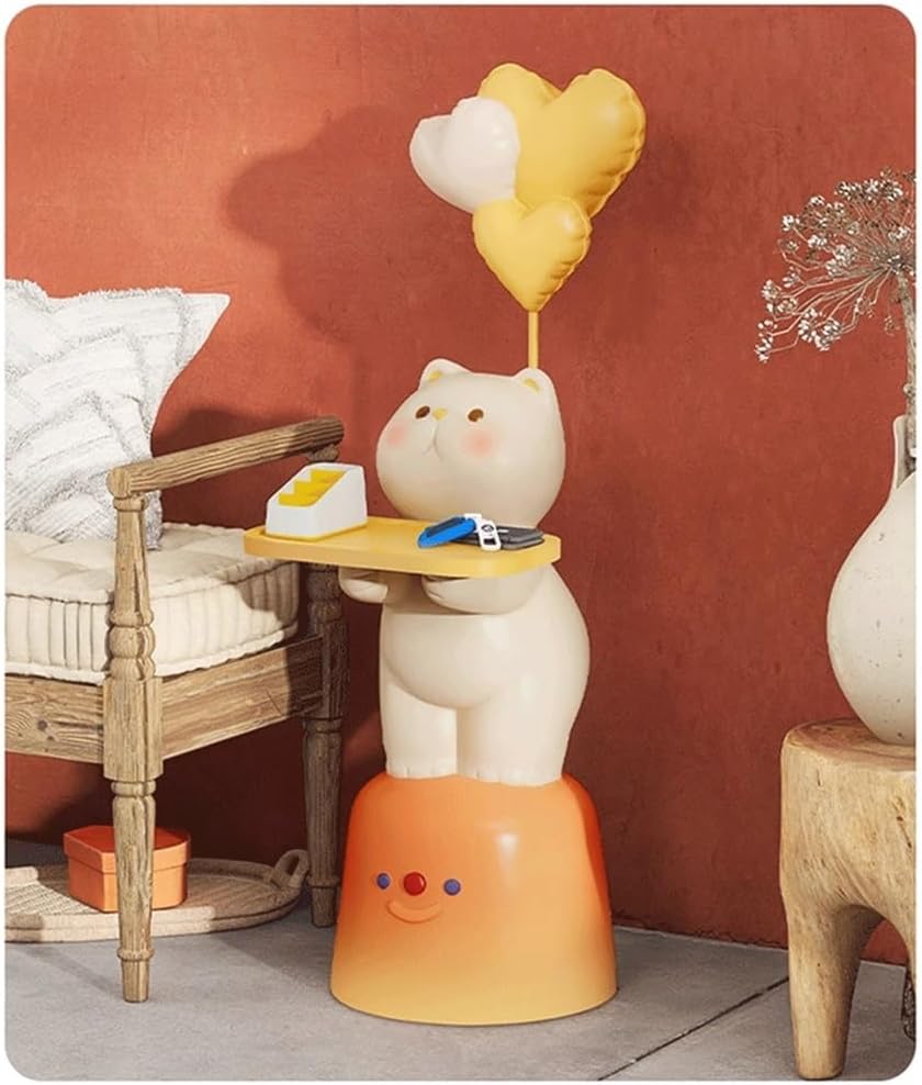 Adorable Cartoon Side Table with Tray, Resin Side Table with Balloons Decor and Base for Living Room, Bedroom, Requires Assembly