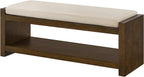 Modern Compact Bed End Bench, Accent Bench with Lower Shelf Shoe Rack, for Living Room Entryway