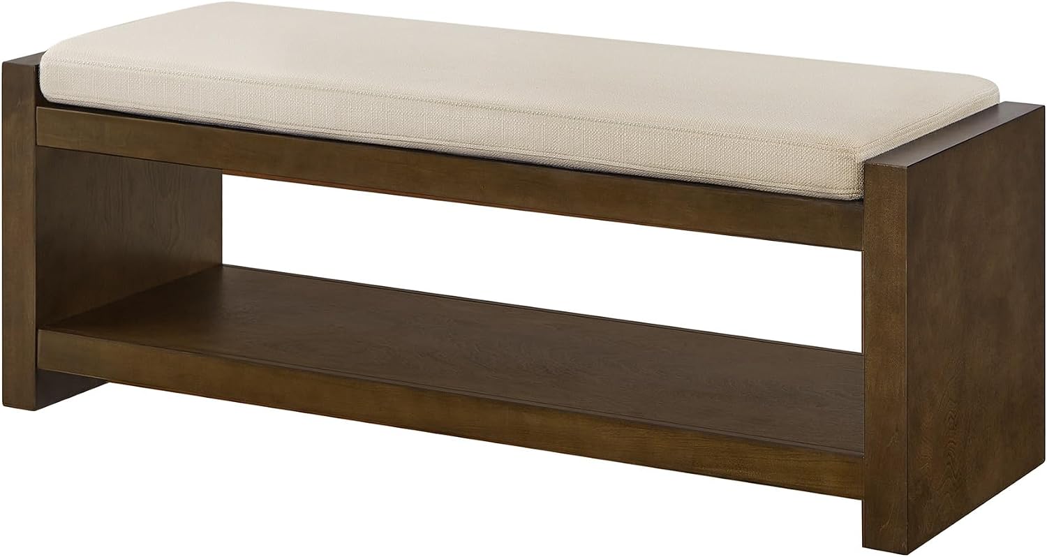 Modern Compact Bed End Bench, Accent Bench with Lower Shelf Shoe Rack, for Living Room Entryway