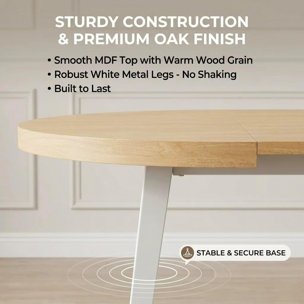 Extendable Dining Table Office Desk with Metal Legs and MDF Top, Expandable Wooden Conference Table for Home Kitchen Meeting Room, 3-Size Adjustable Modern Workstation Coffee Table in Oak Finish