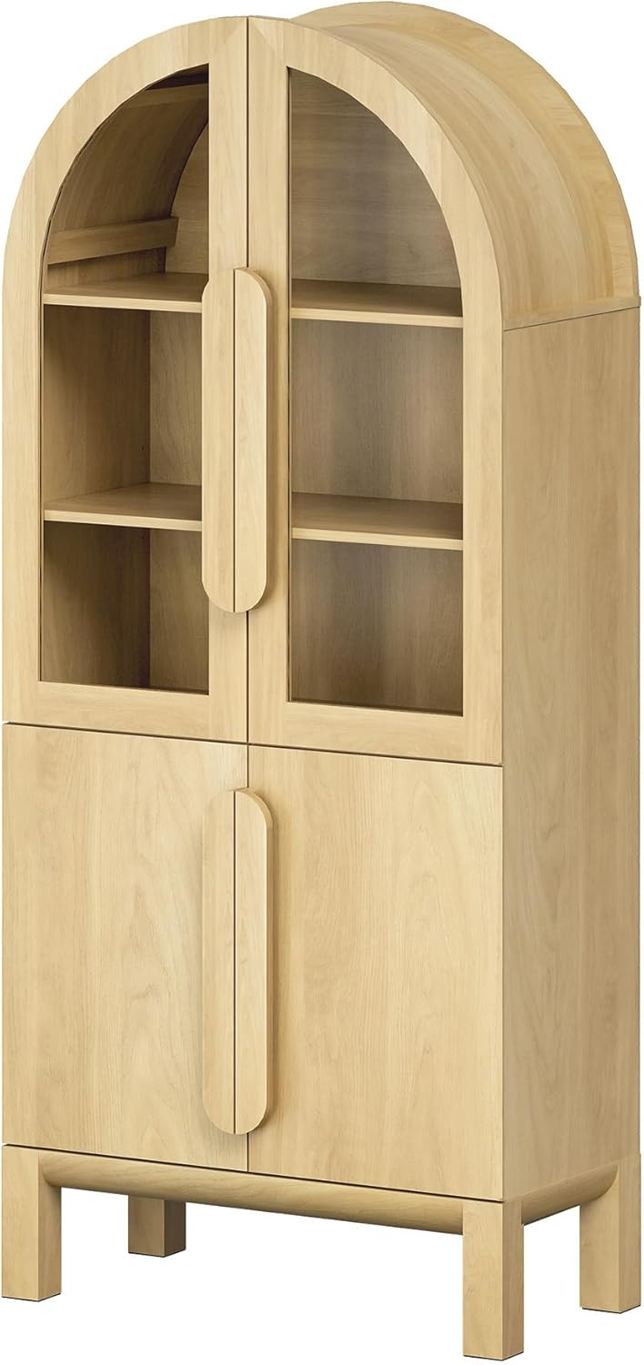 WAMPAT 71" Tall Arched Kitchen Pantry Cabinet, Oak, 1 PC