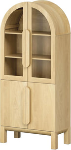WAMPAT 71" Tall Arched Kitchen Pantry Cabinet, Oak, 1 PC