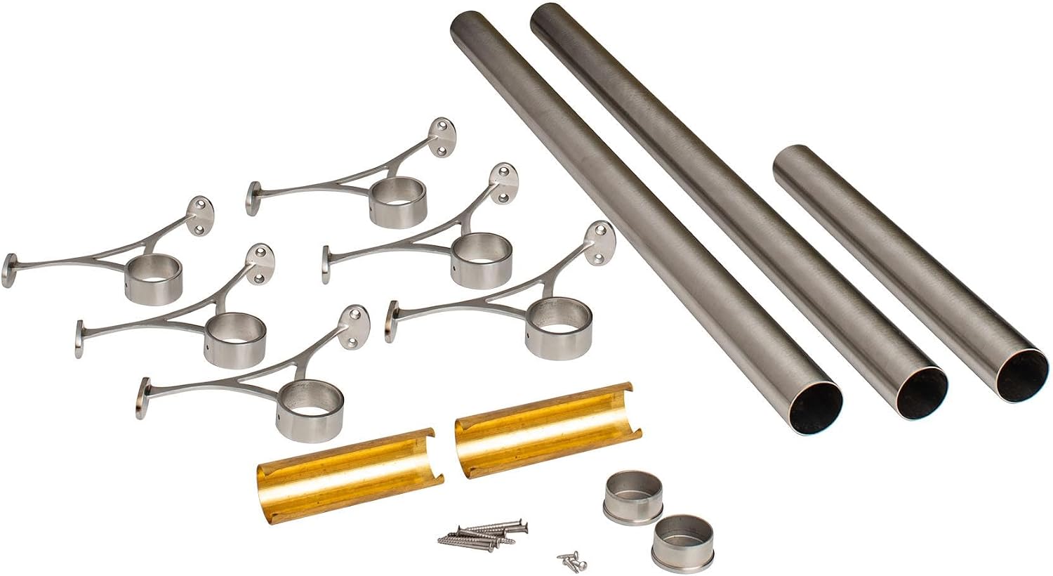 OUTWATER 2" Diameter x 20' Bar Foot Rail Kit - Complete Undercounter Mount Hardware and Tubing, Satin Stainless Steel Finish
