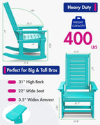 BRIOPAWS Outdoor Rocking Chairs Set of 2 | HDPE Plastic | Porch Rockers | Aqua | Oversized | Patio Rocker Chair | High Back | for Big Man | Weather Resistant | for Outside Deck Balcony Front Backyard