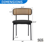 Rattan Dining Chairs Set of 4, Velvet Mid-Century Modern Upholstered Dining Chairs with Woven Cane Backrest, Black Kitchen Dining Room Chairs