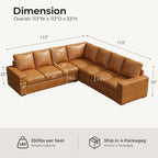 ELUCHANG 113" V-Shaped Modular Sectional Sofa Couch, Modern 7-Seat Premium Faux Leather Deep Seat Sofa with Corner, Removable Cover, Easy Assembly, Large Sofas & Couches for Living Room, Office, Brown