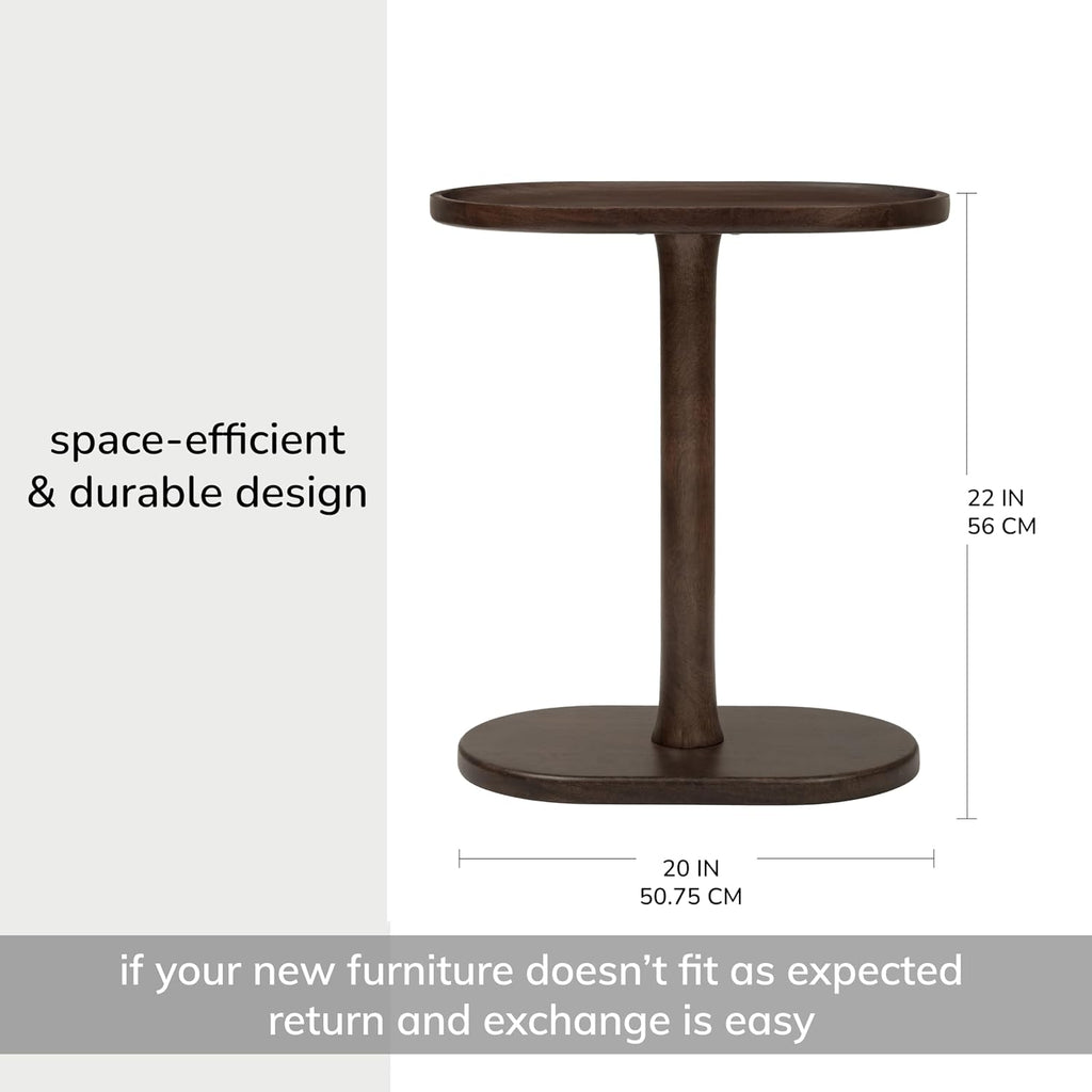 MH London Side Table - Crawford Wooden Modern C Shaped End Table - Exclusively Designed Hand Crafted Tables - End Table for Living Room, Bedroom Bedside Tables and Office