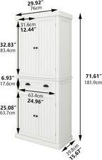 71.61" Kitchen Pantry Cabinet, Tall Storage Cabinet with 4 Doors and 1 Drawer, Freestanding Wood Kitchen Cabinet Cupboard with Adjustable Shelves for Kitchen, Dining Room, Living Room, White A