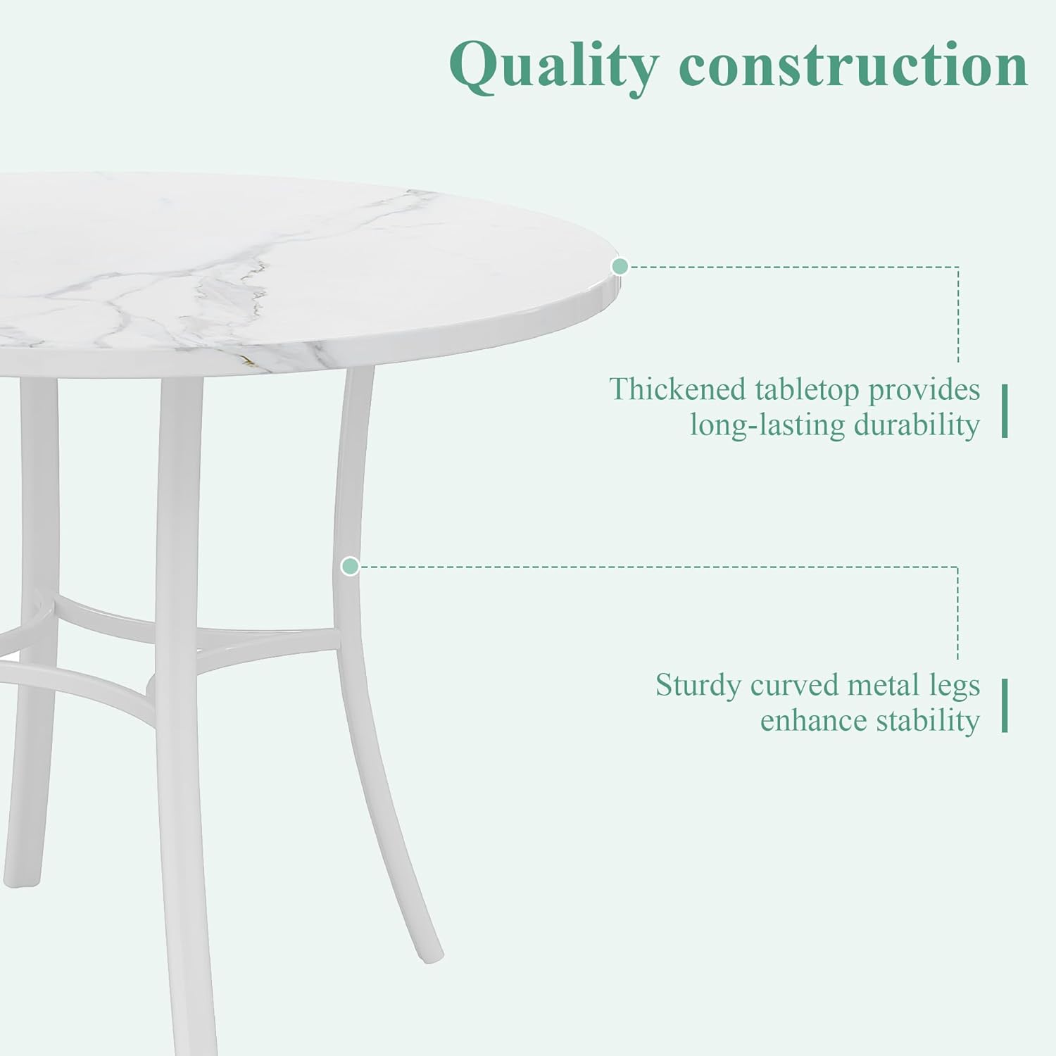 VECELO 36" Round Dining Table for 4, Faux Marble Dinette with Metal Frame for Kitchen, Apartment, Home, Space-Saving, White