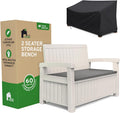 EconoHome 2 Seat Outdoor Storage Bench with Rain Cover - 60 Gallon Capacity - Weatherproof Resin Bench for Patio, Porch, Garden, Yard, Pool Area - Furniture for Pool Accessories, Gardening Tools