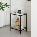 Gawicpy Modern 2-Tier Tempered Glass End Table - Stylish Black Metal Side Table for Small Spaces, Perfect for Living Room & Bedroom (Black, 1PCS)