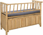 Bamboo Garden Storage Bench 110 x 47 x 80 cm, Outdoor Seat with Hidden Compartment, Natural Finish Post Leg Design for Patio or Indoor Use