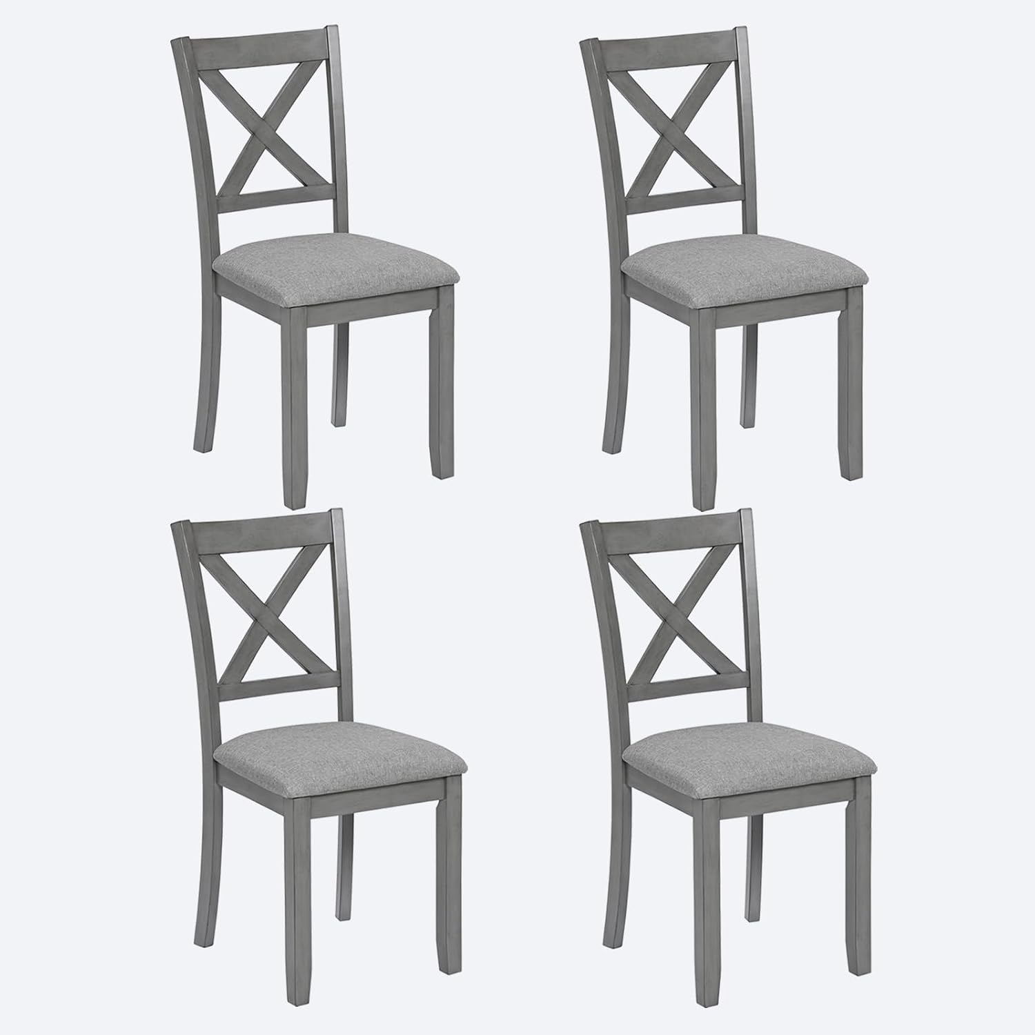 Ball & Cast Wood Frame Dining Chairs Set of 4, Modern Linen Upholstered Kitchen-Chairs with Padded Seat, 330lb Heavy Duty X-Backrest Side Chair for Dining Living Room, Easy Assembly, Gray
