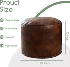 HIGOGOGO Round Stuffed Pouf Ottoman, Pu Leather Poufs with Foam Chunk Filling, Furry and Fluffy Pouf Foot Stool Storage Ottoman, 20 X 15 Floor Poufs Foot Rest for Living Room,Dark Brown