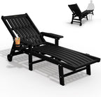 THOEOE Patio Chaise Lounge Chair,HDPE Lounge Chair Outdoor with Wheels | Oversized pool lounge chairs with cup holder, 5 adjustable position for patio,outside,pool,deck