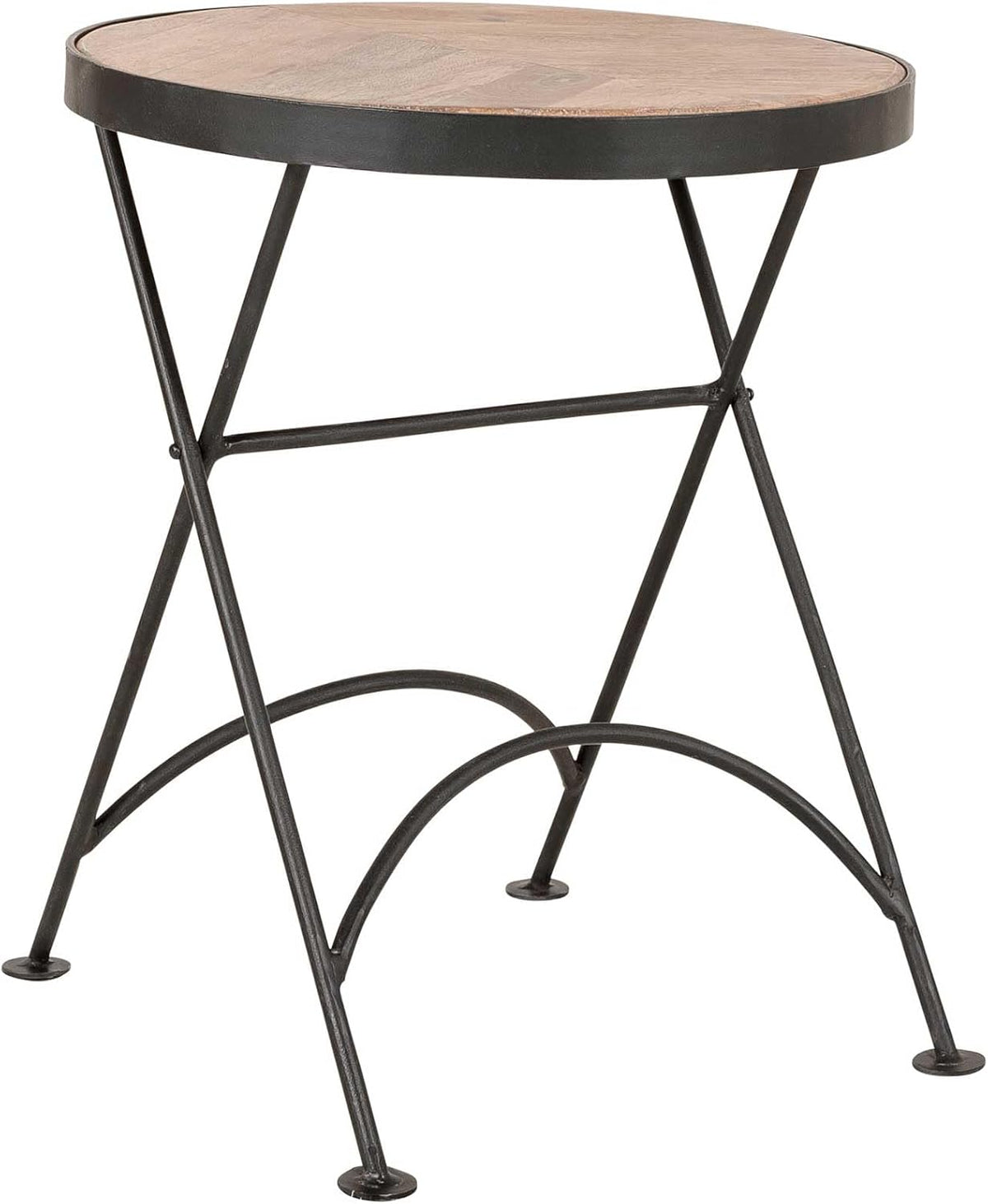 East at Main Nadine Round Folding Side Table, Sand Mango Wood & Black Iron, Small Space End Table