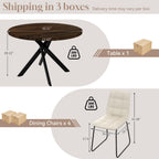 44" Round Dining Table Set for 4, Modern X-Shaped Metal Leg Table | Cushioned Cozy Beige Chairs of 4, Mid-Century Walnut Tabletop, Dinette set for Kitchen, Dining Room & Apartments