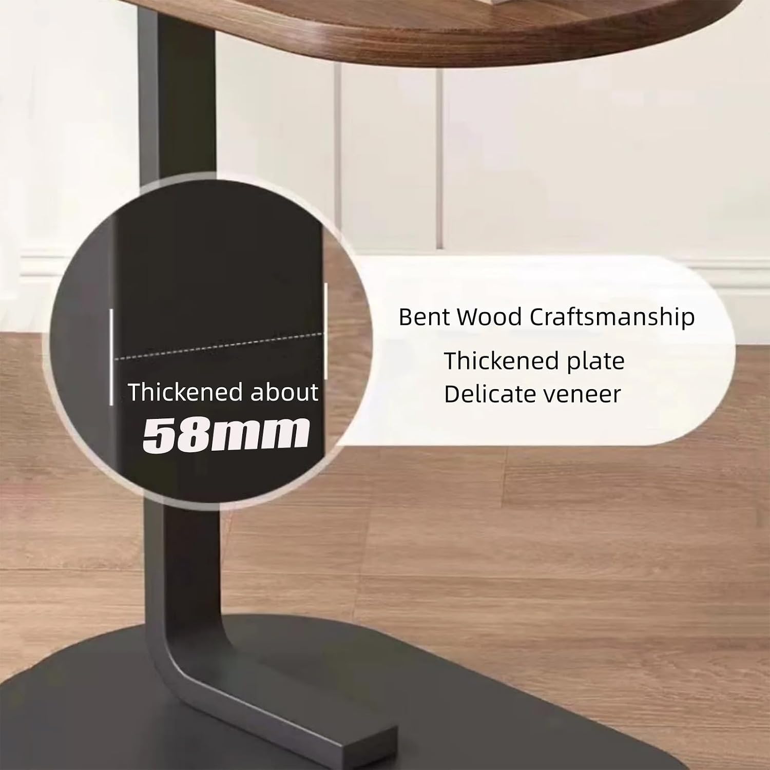 Small Side Table End Table, C-Shaped Wood Coffee Table TV Tray for Eating Couch Tables for Small Space, Living Room, 12 x 18 inch Top, 24.5 inch Height, Metal Frame (Walnut & Black)