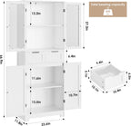 HOSTACK 64" Tall Storage Cabinet, Kitchen Pantry with Drawers, Modern Bathroom Cabinet with Shelves and Glass Doors, Free Standing Linen Storage Cupboard for Dining Room, White