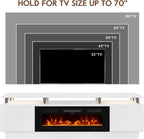 70" Fireplace TV Stand for TVs UP to 80", Electric Fireplace Entertainment Center with LED Lights & Storage Cabinets, TV Console for Living Room, Office, White-Black
