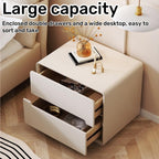 Modern Nightstand, Solid Wood Bedside Table, Simple Night Stand with 2 Drawers, Full-Floor Design Side Table for Bedroom, Living Room(Beige,15.7in)