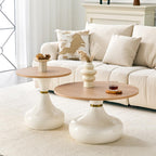 Affordable Luxury Gourd-Shaped Nesting Coffee Table Set. (Off White + Wood + MDF+Metal)