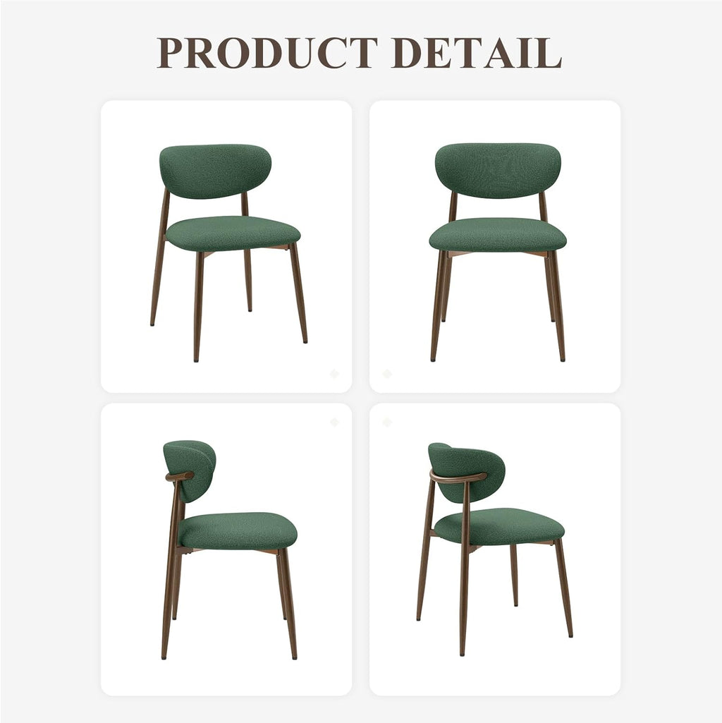 MALOL Upholstered Dining Room Chairs Set of 2, Kitchen Chairs with Metal Legs and Anti Slip Pads, Curved Back Dining Chair for Home and Restaurant Use, Green