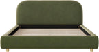 Merax Queen Velvet Fabric Platform Bed with Curved Headboard, Olive Green