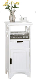 30" High Fully Assembled Nightstand with Drawer and Doors,Solid Wood,White | 30Inch Height Pre-Assembled Side End Table, No Assembly Bathroom Cabinet, Open Shelf, Slim Floor Standing Storage Cabinet