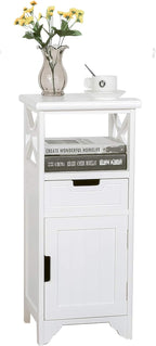 30" High Fully Assembled Nightstand with Drawer and Doors,Solid Wood,White | 30Inch Height Pre-Assembled Side End Table, No Assembly Bathroom Cabinet, Open Shelf, Slim Floor Standing Storage Cabinet