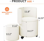 Round Vanity Chair with Storage, Rolling PU Leather Swivel Work Makeup Stool Chair with Folding Back, Upholstered Ottomans for Bedroom Living Room