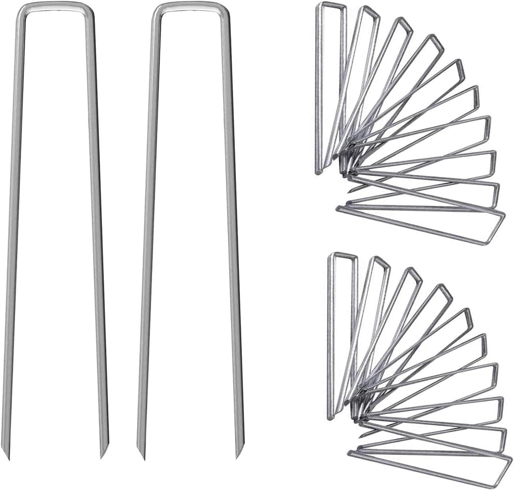 12 Inch Galvanized Garden Landscape Staples Stakes, 25 50 100 PCS Anti-Rust Garden Staples U-Shaped Landscape Pins for Secure Lawn Fabric (100, 12 Inch)