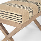 Pemberly Row Upholstered Accent Bench, 50L x 16W x 18.8H, Mango Wood Base, Beige/Black Stripe Jute Cushion, Farmhouse Global-Inspired Design, Versatile Kitchen or Living Room Seating