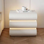 White Night Stand with LED Light, Leather Nightstand, Modern Bedside Table | 3 Solid Wood Drawers, No Assembly Required(19.7''H) (White)
