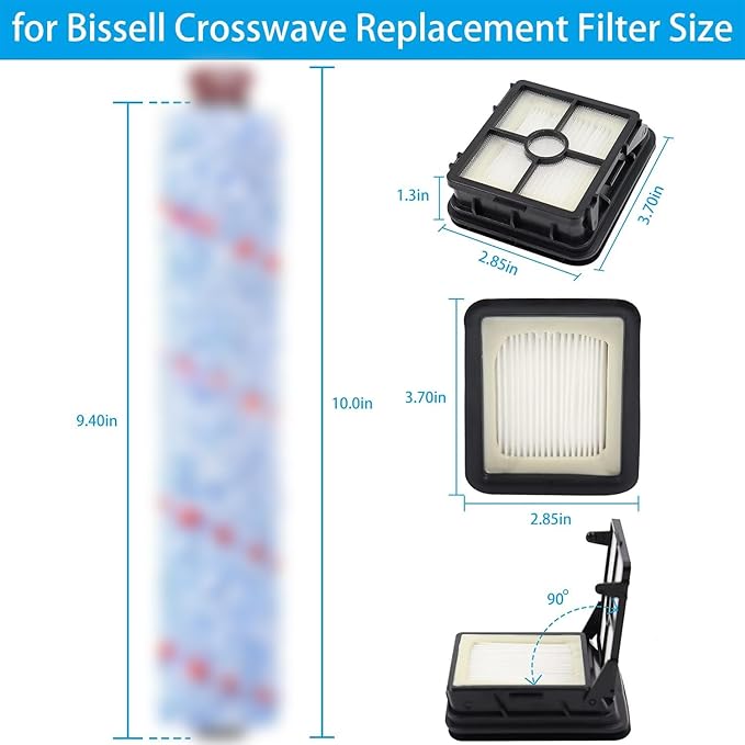 for Bissell CrossWave Vacuum Cleaner Replacement Parts 2 Pack 1868 Bissell CrossWave Multi-Surface Brush Rolls Tangle-Free+ 2 Pack 1866 Replacement Vacuum Filters Part 1608683 1608684 1613568
