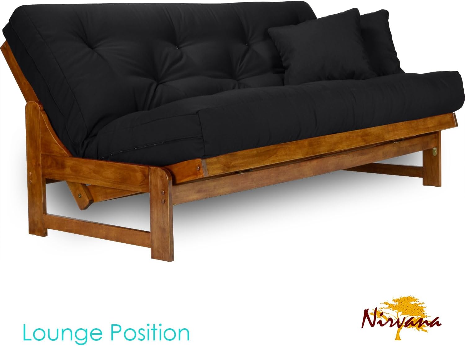 Miami Futon Set - Queen Size, Frame, 8" Mattress, Twill Black Cover
